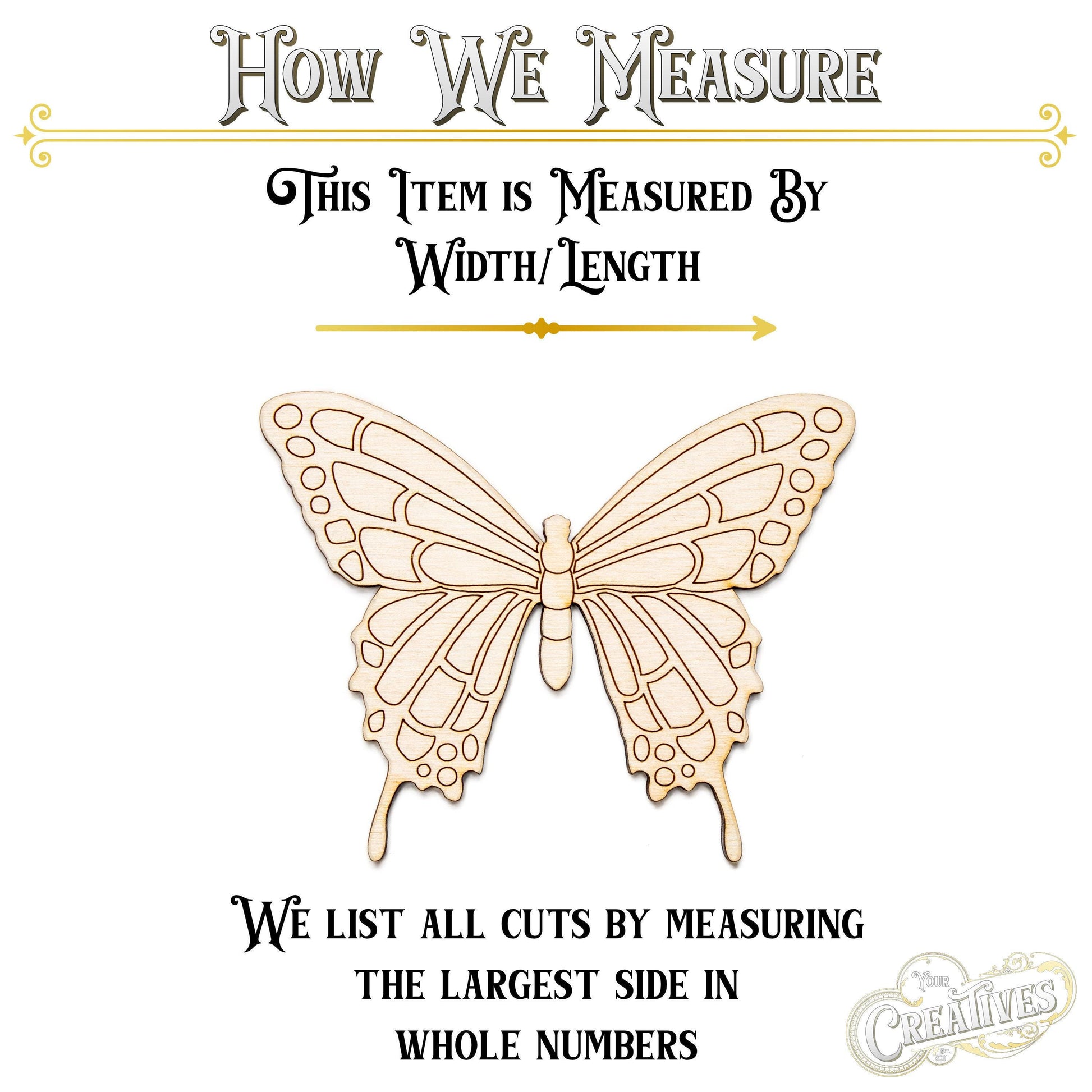 Tailed Butterfly Detailed Wood Cutout - Laser Cut Unfinished Craft Shape - Multiple Sizes