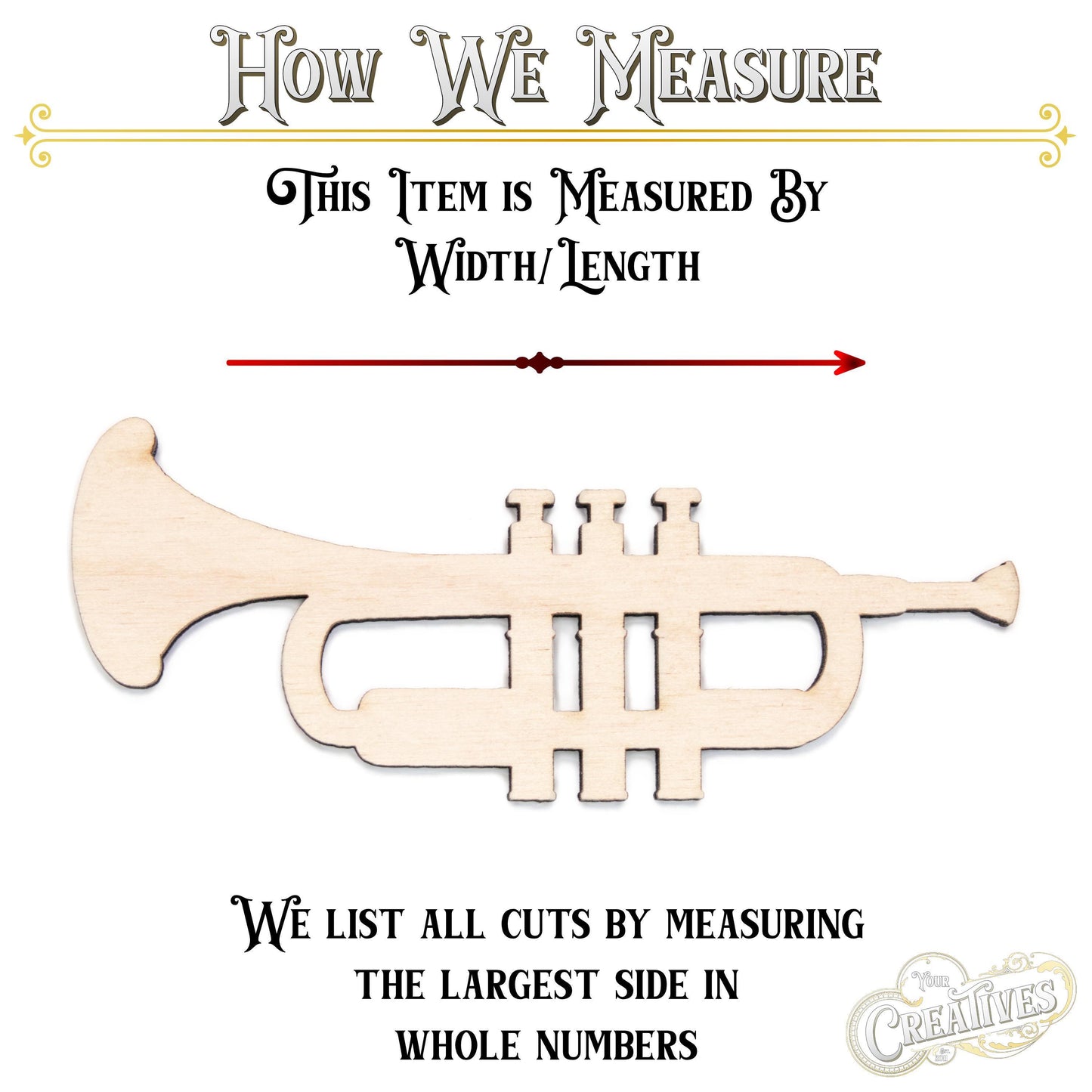 Trumpet Blank Wood Cutout - Laser Cut Unfinished Craft Shape - Multiple Sizes