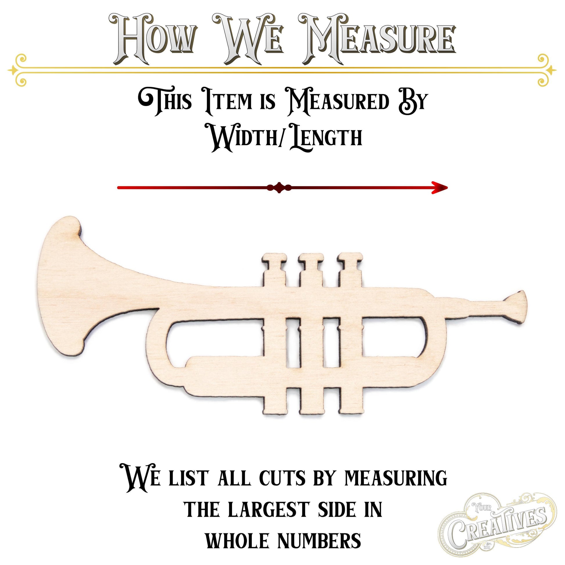 Trumpet Blank Wood Cutout - Laser Cut Unfinished Craft Shape - Multiple Sizes
