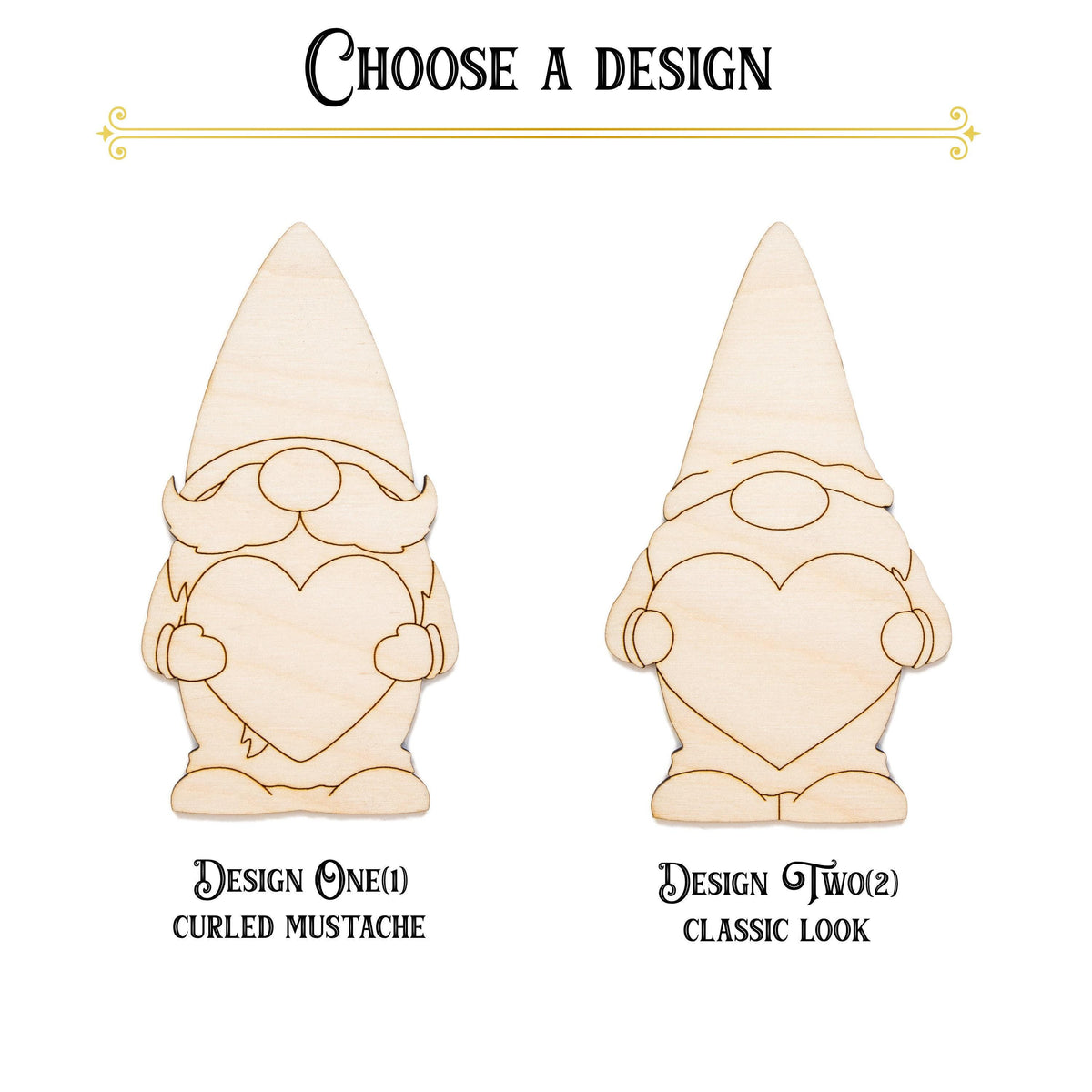 Gnome With Hearts Wood Cutout - Laser Cut Unfinished Craft Shape - Multiple Sizes