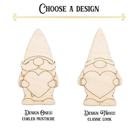 Gnome With Hearts Wood Cutout - Laser Cut Unfinished Craft Shape - Multiple Sizes