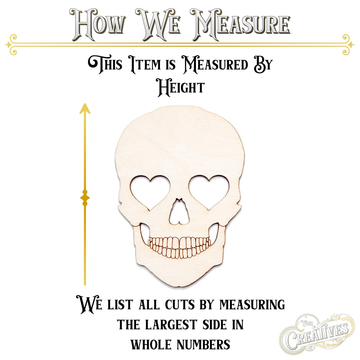 Skull With Heart Eyes Wood Cutout - Laser Cut Unfinished Craft Shape - Multiple Sizes