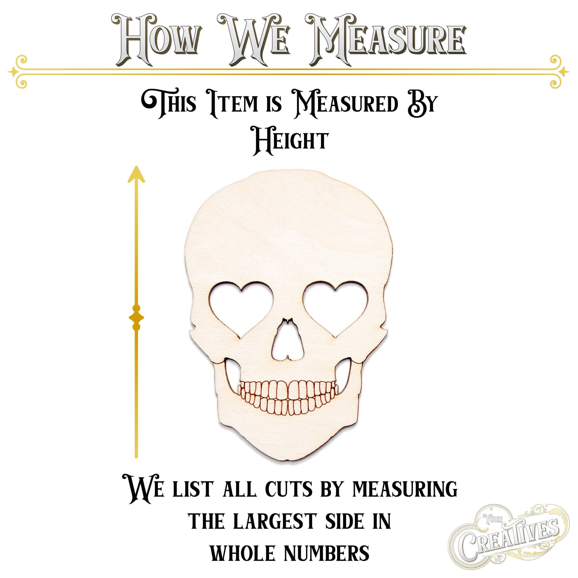 Skull With Heart Eyes Wood Cutout - Laser Cut Unfinished Craft Shape - Multiple Sizes