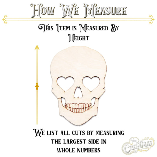 Skull With Heart Eyes Wood Cutout - Laser Cut Unfinished Craft Shape - Multiple Sizes