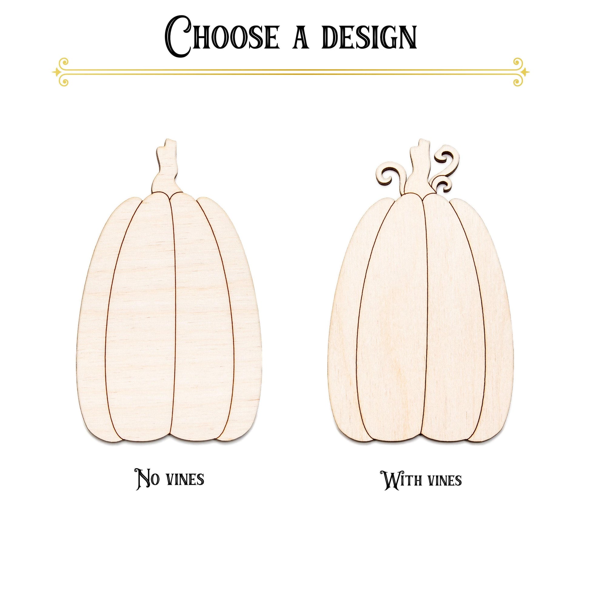 Fall Pumpkin With Vines Tall Wood Cutout - Laser Cut Unfinished Craft Shape - Multiple Sizes