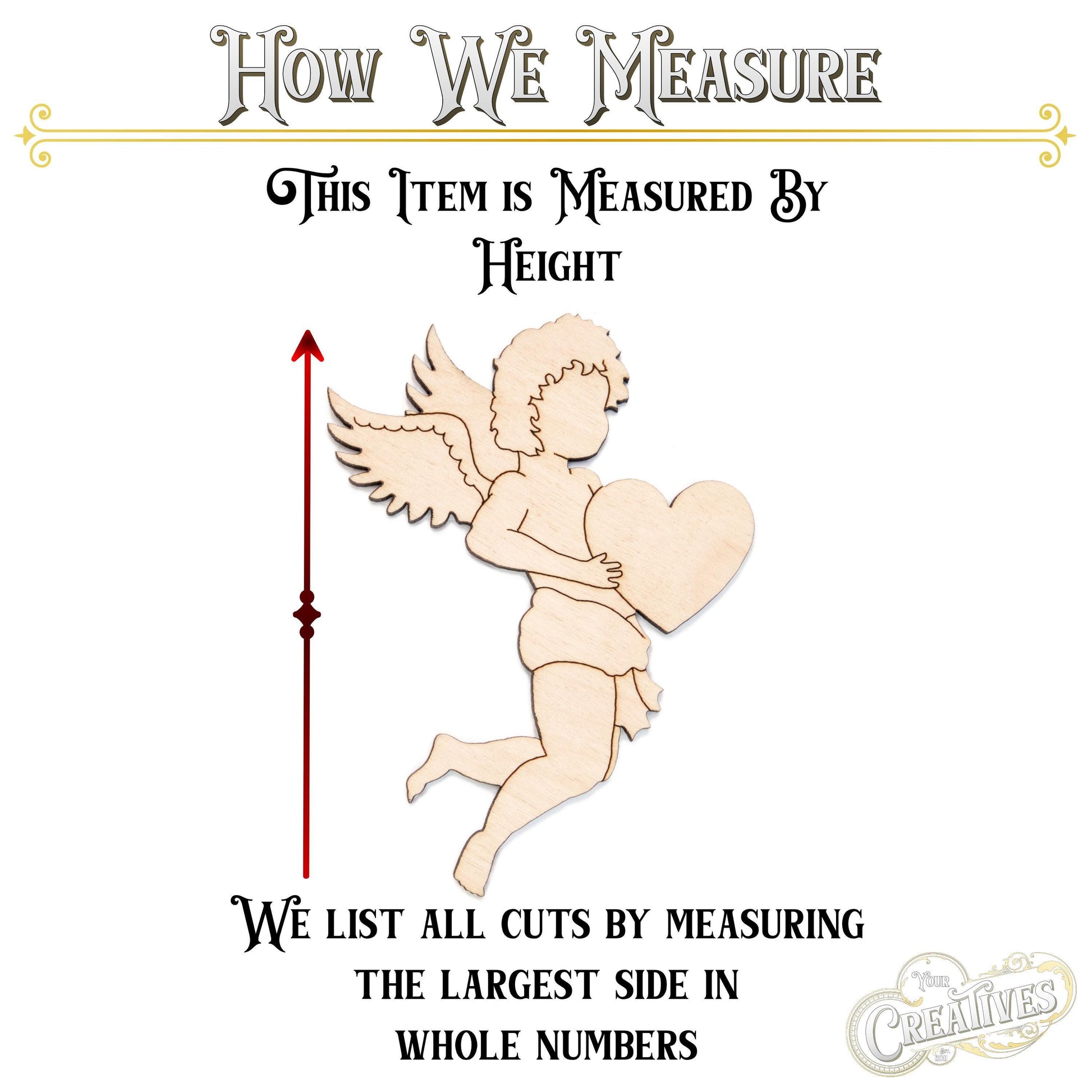 Cupid With Heart Wood Cutout - Laser Cut Unfinished Craft Shape - Multiple Sizes