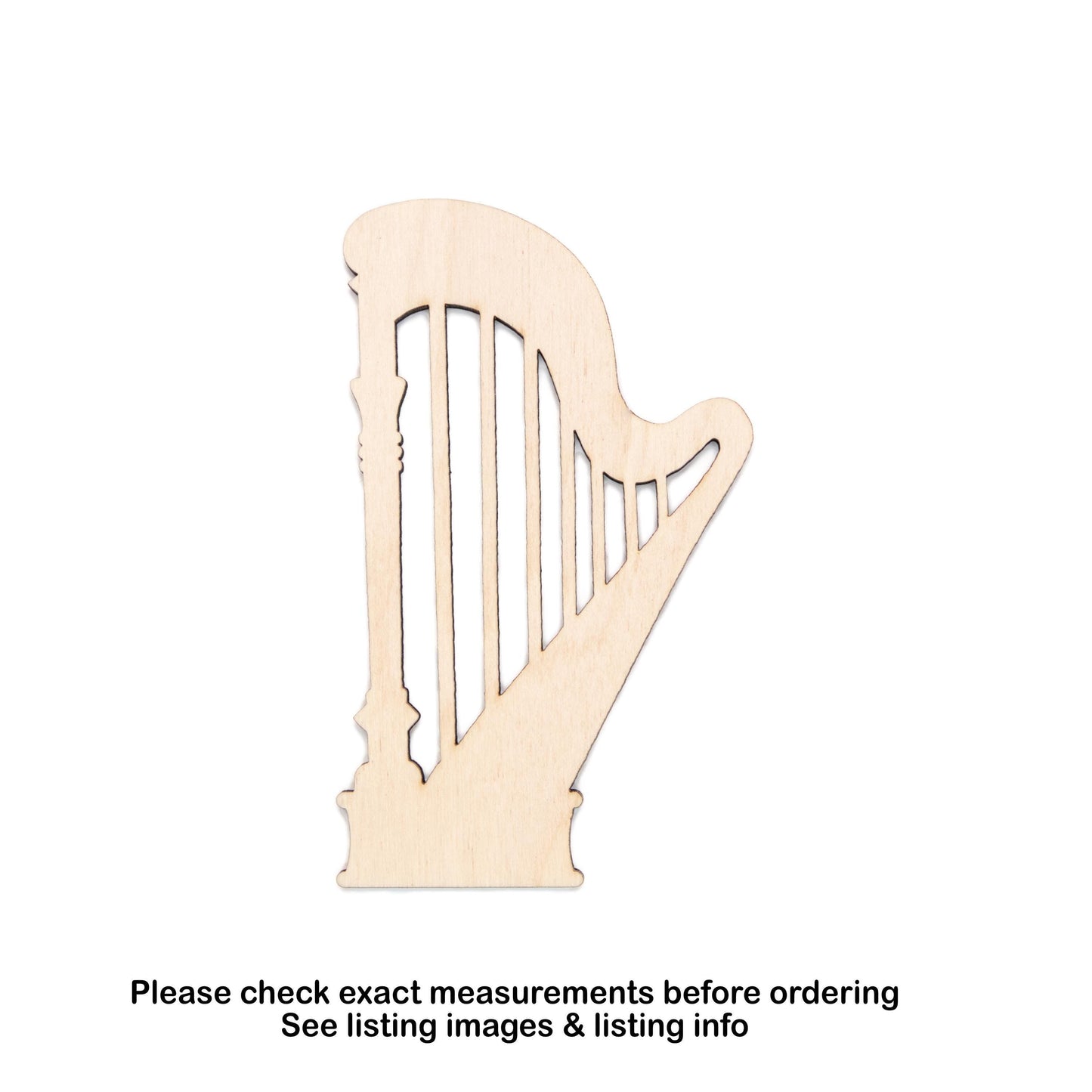 Harp Blank Wood Cutout - Laser Cut Unfinished Craft Shape - Multiple Sizes