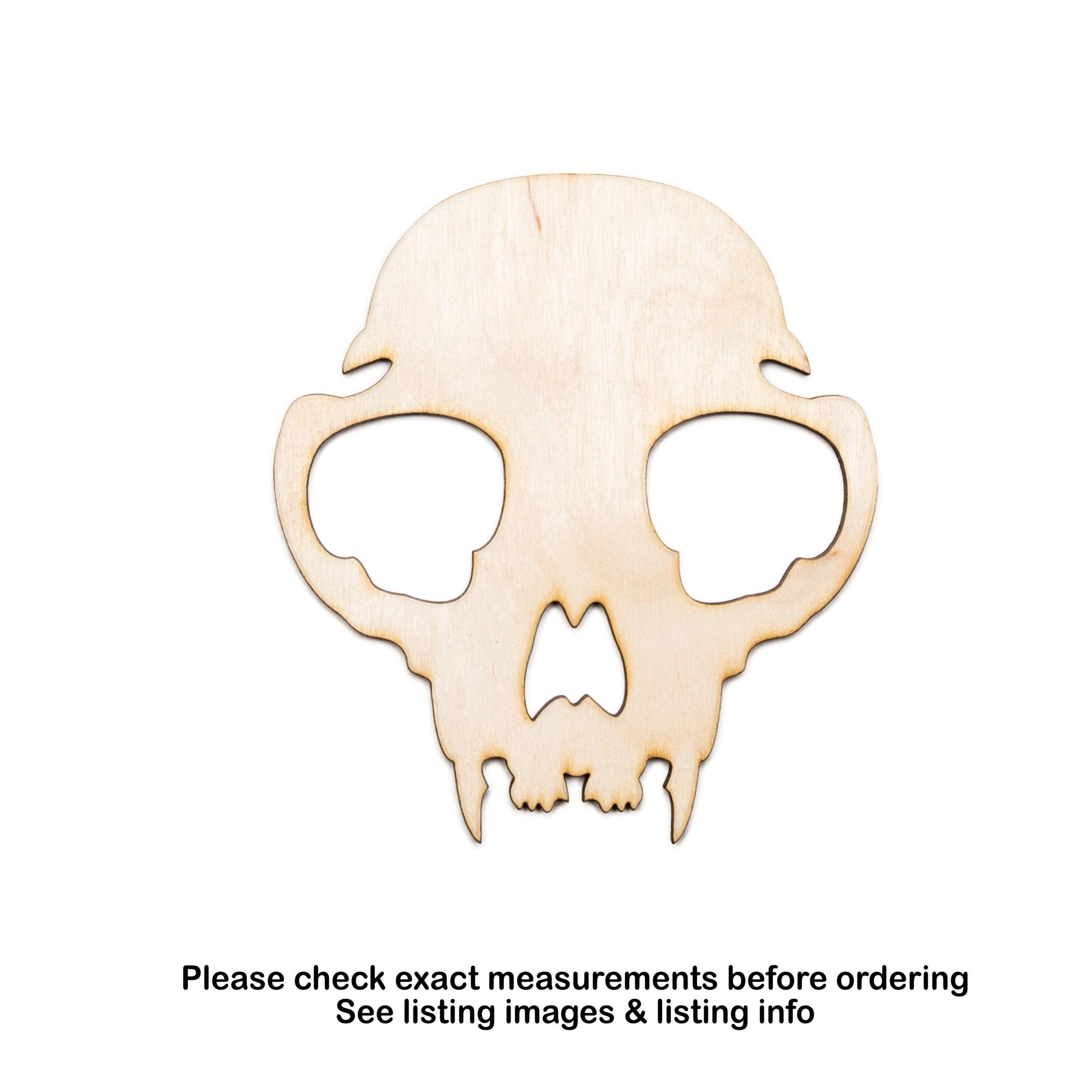 Cat Skull Wood Cutout - Laser Cut Unfinished Craft Shape - Multiple Sizes