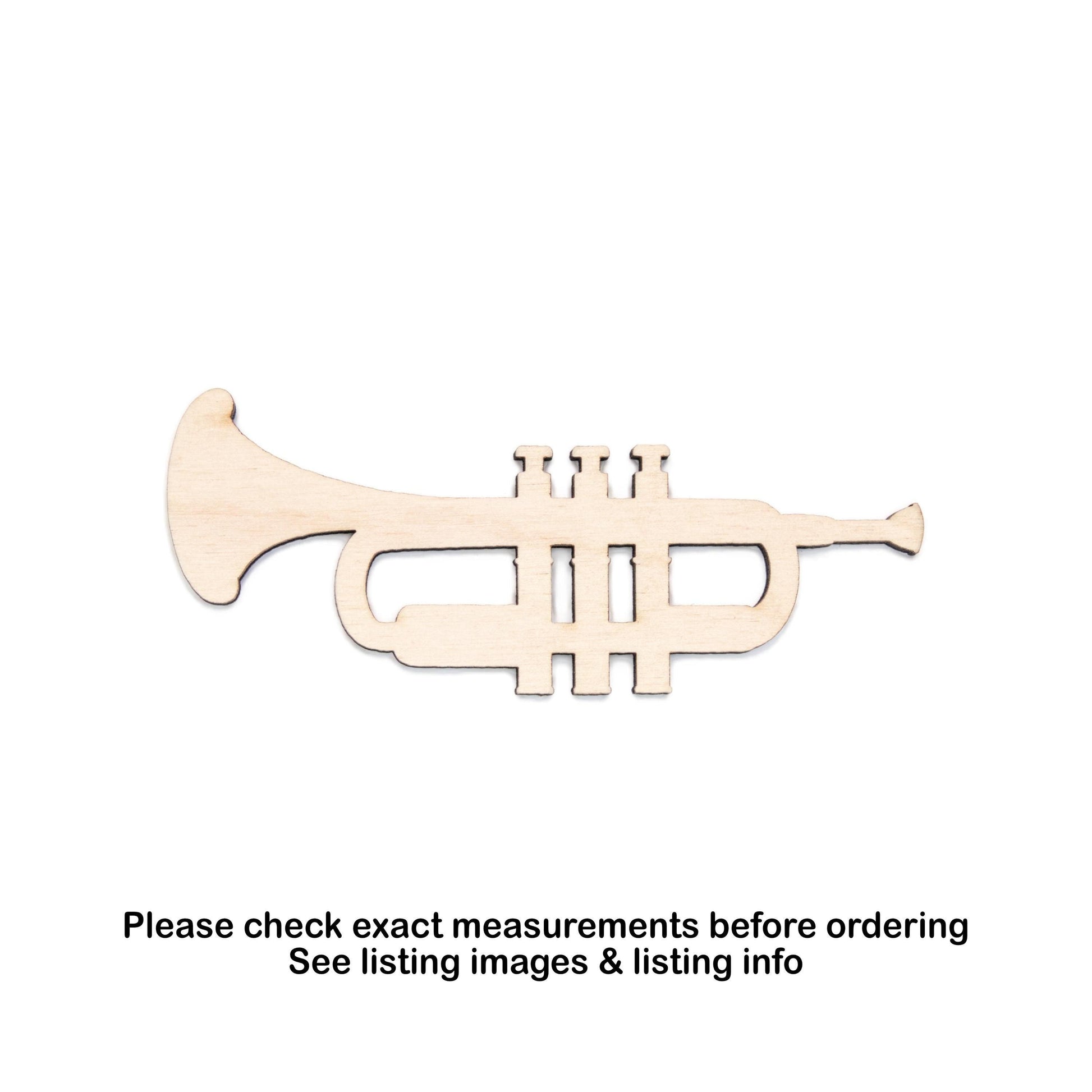 Trumpet Blank Wood Cutout - Laser Cut Unfinished Craft Shape - Multiple Sizes