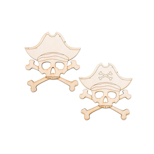 Pirate Half Skull & Crossbones Wood Cutout - Laser Cut Unfinished Craft Shape - Multiple Sizes