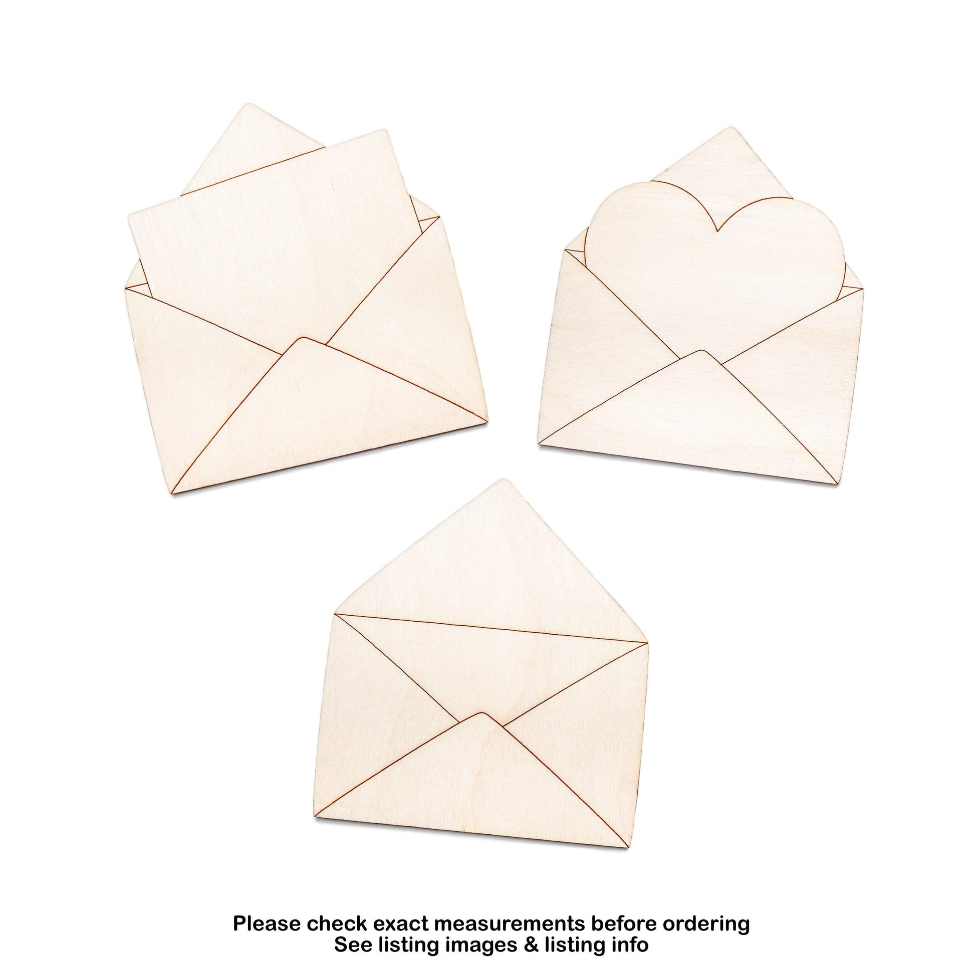Open Envelope Wood Cutout - Laser Cut Unfinished Craft Shape - Multiple Sizes