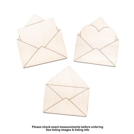 Open Envelope Wood Cutout - Laser Cut Unfinished Craft Shape - Multiple Sizes