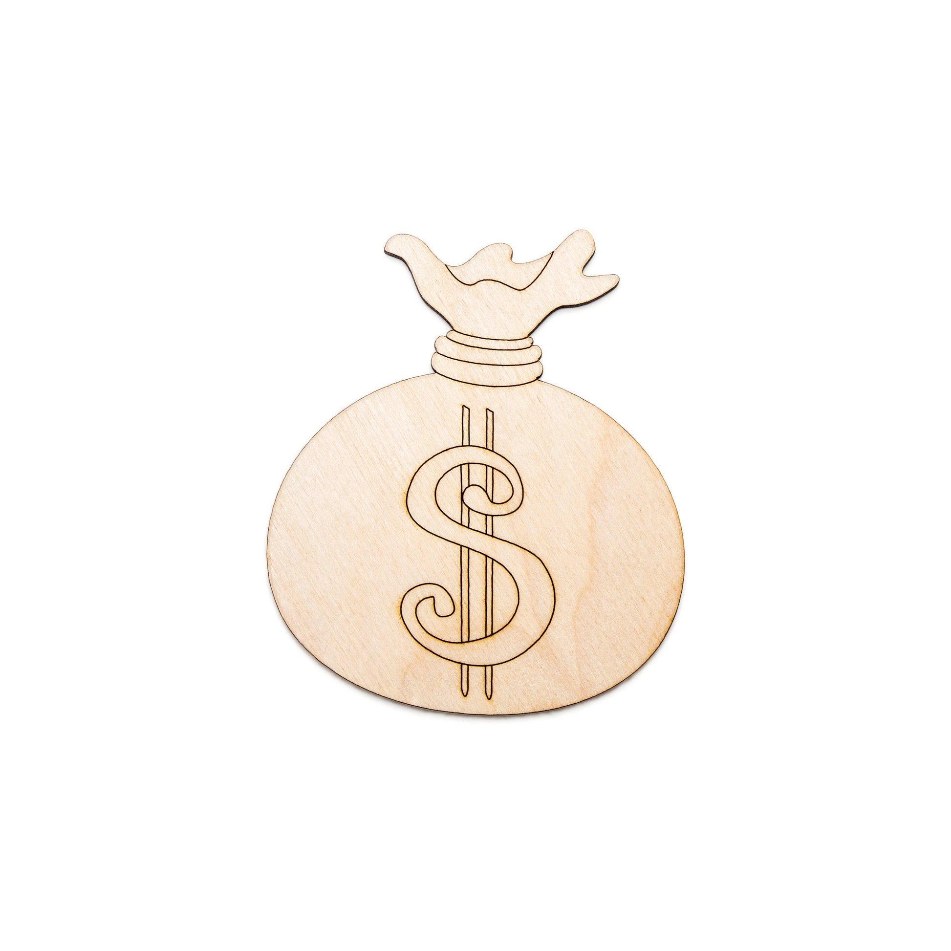 Money Bag Wood Cutout - Laser Cut Unfinished Craft Shape - Multiple Sizes