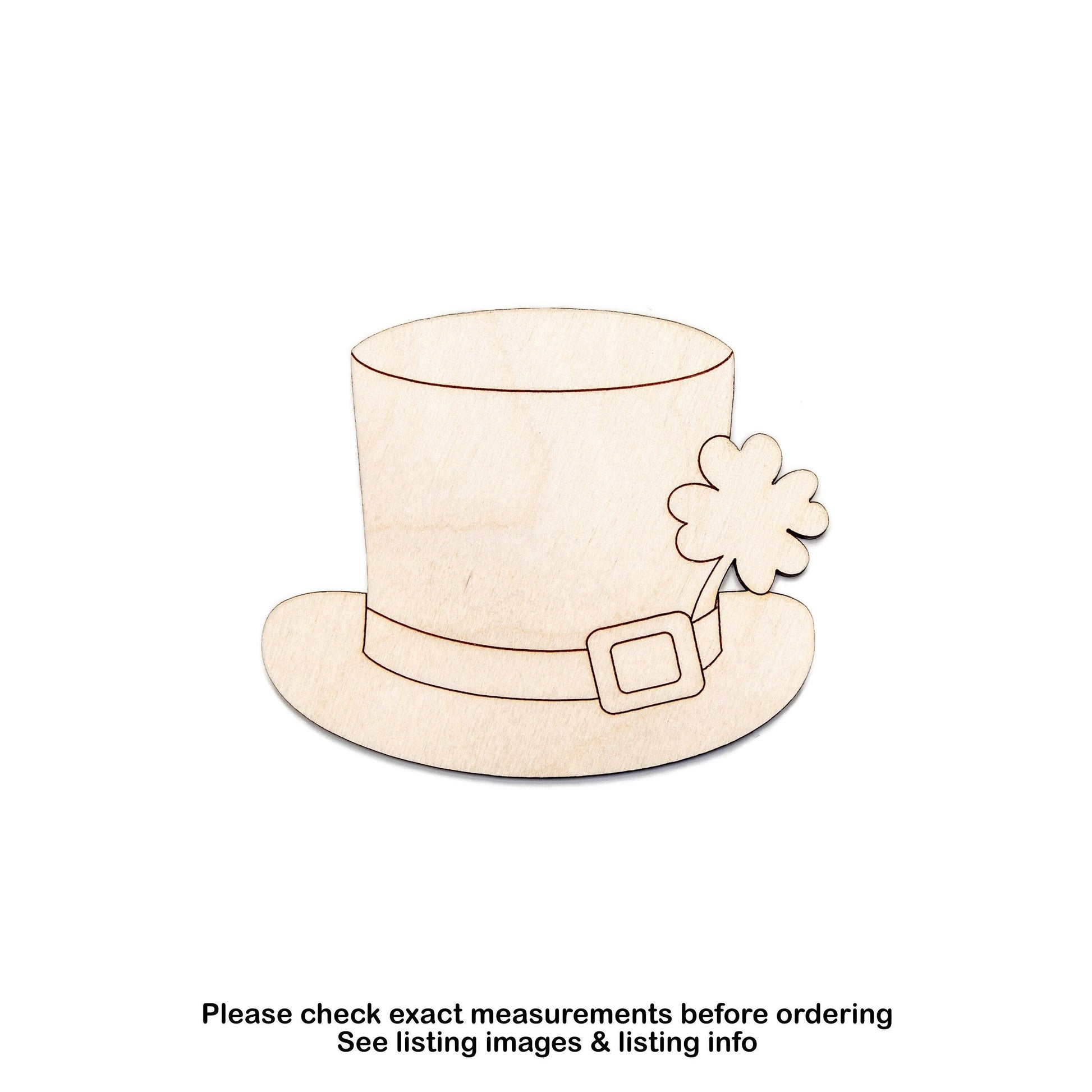 Top Hat With Shamrock Wood Cutout - Laser Cut Unfinished Craft Shape - Multiple Sizes