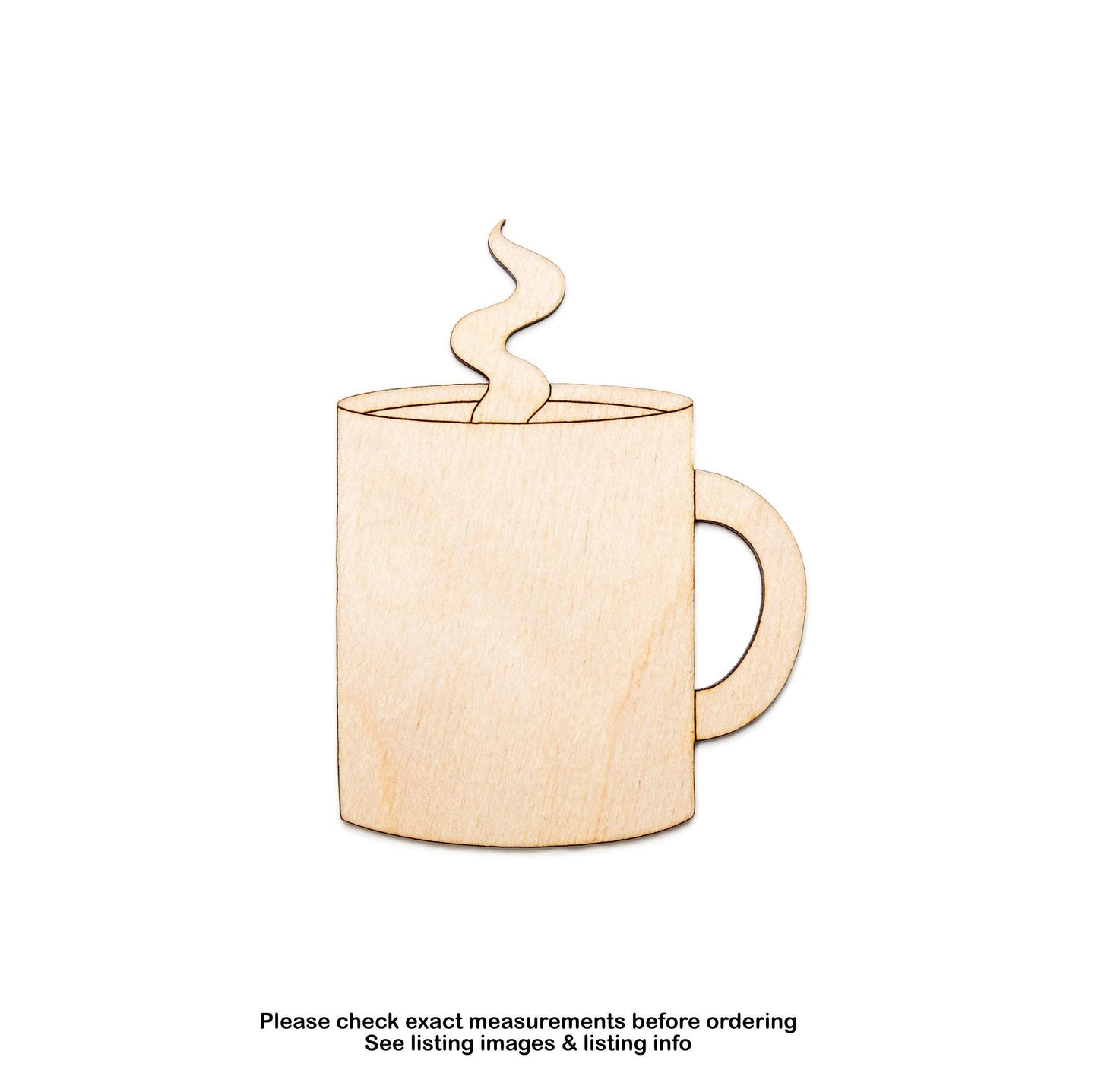 Coffee Mug With Steam Wood Cutout - Laser Cut Unfinished Craft Shape - Multiple Sizes