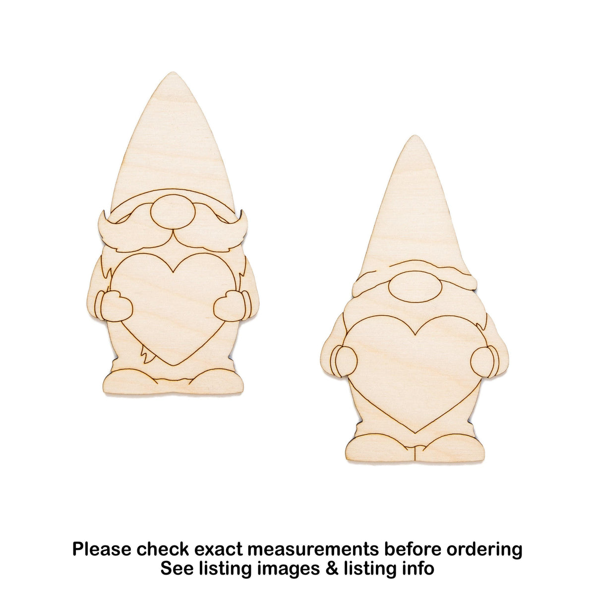 Gnome With Hearts Wood Cutout - Laser Cut Unfinished Craft Shape - Multiple Sizes