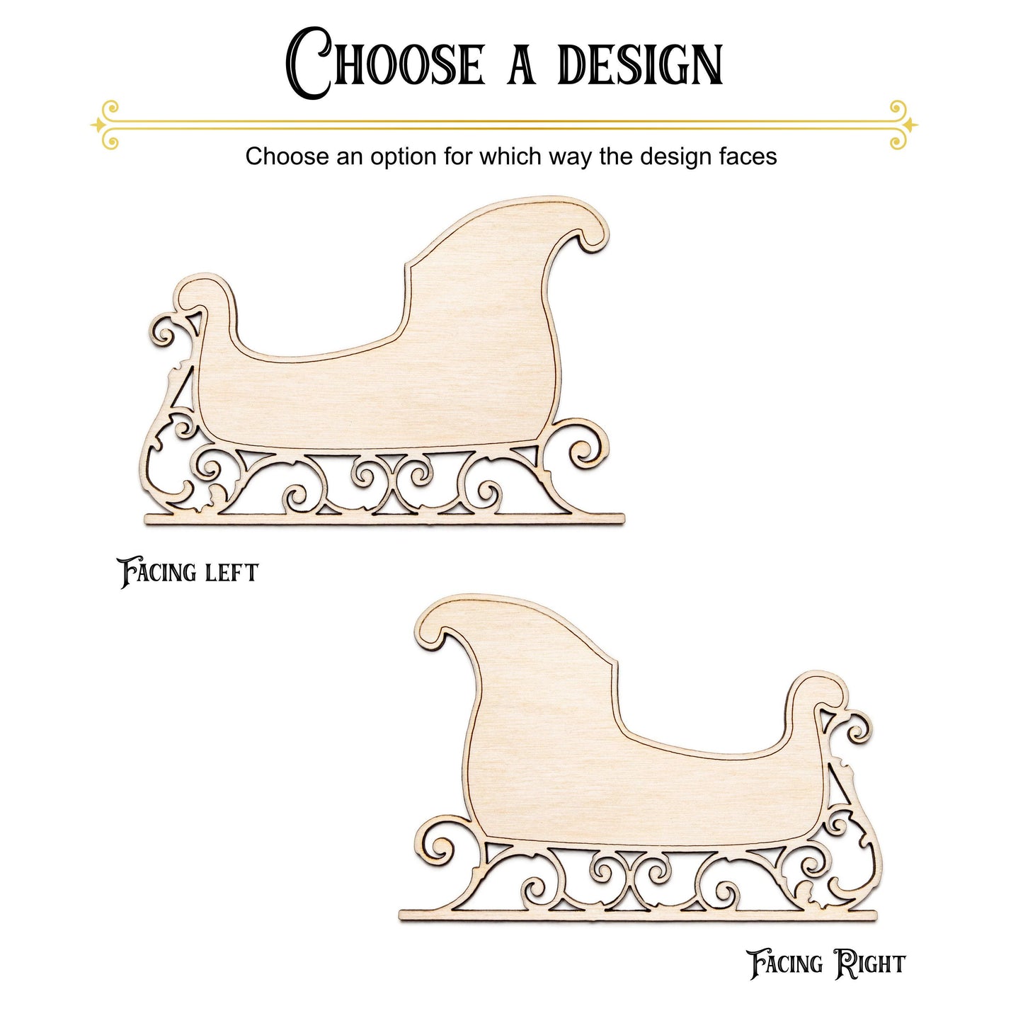 Santa S Sleigh Detailed Wood Cutout - Laser Cut Unfinished Craft Shape - Multiple Sizes