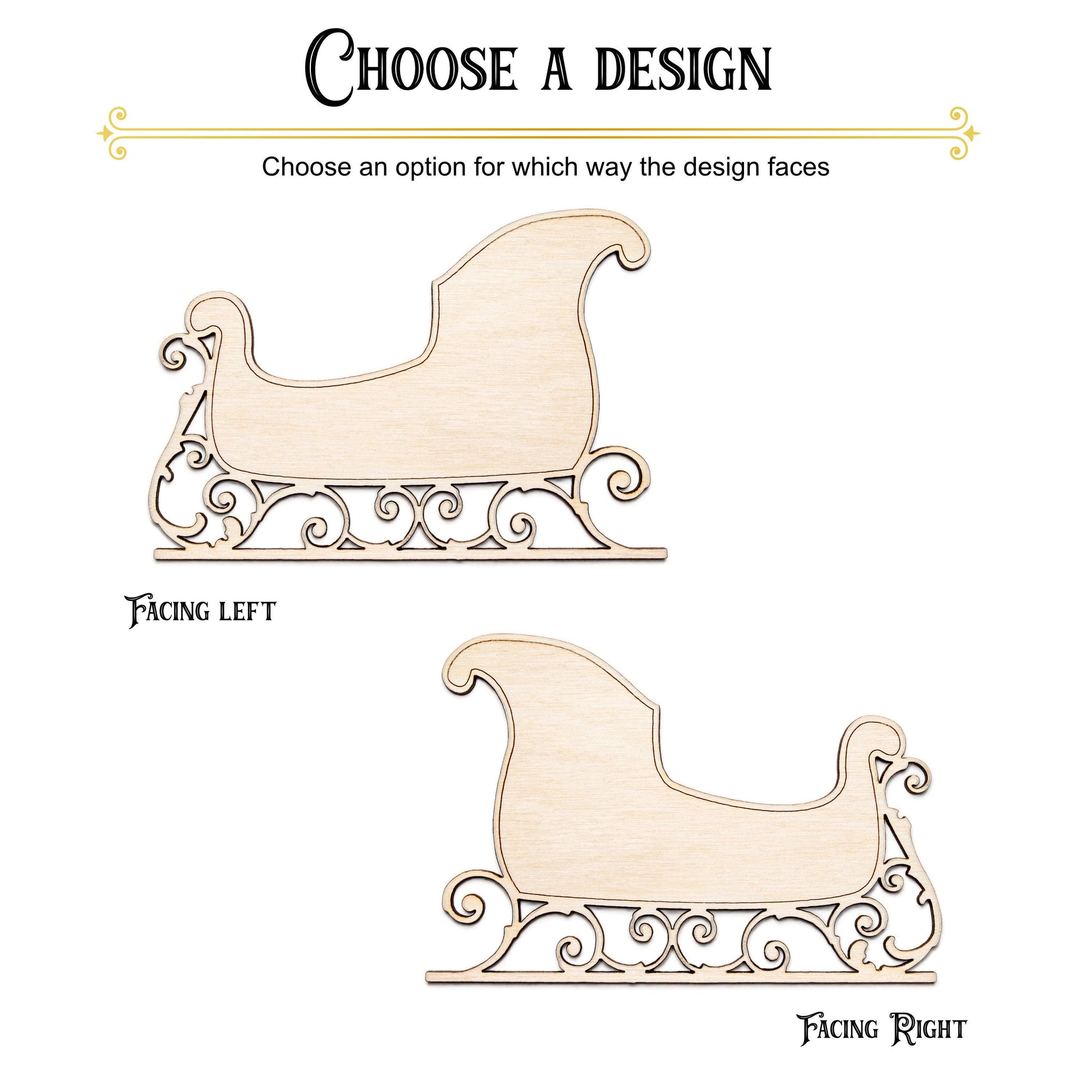 Santa S Sleigh Detailed Wood Cutout - Laser Cut Unfinished Craft Shape - Multiple Sizes