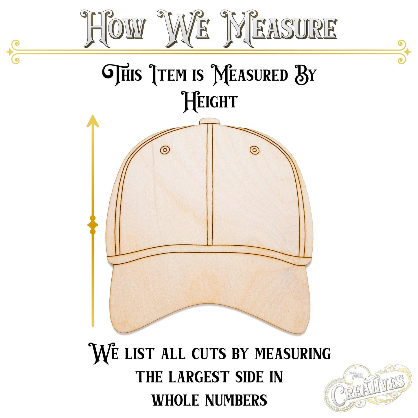 Baseball Cap Wood Cutout - Laser Cut Unfinished Craft Shape - Multiple Sizes