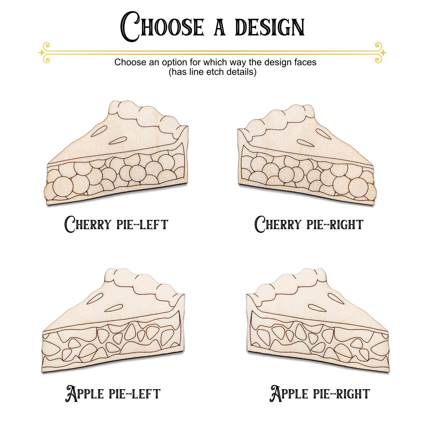 Cherry and Apple Pie Detailed Wood Cutout - Laser Cut Unfinished Craft Shape - Multiple Sizes