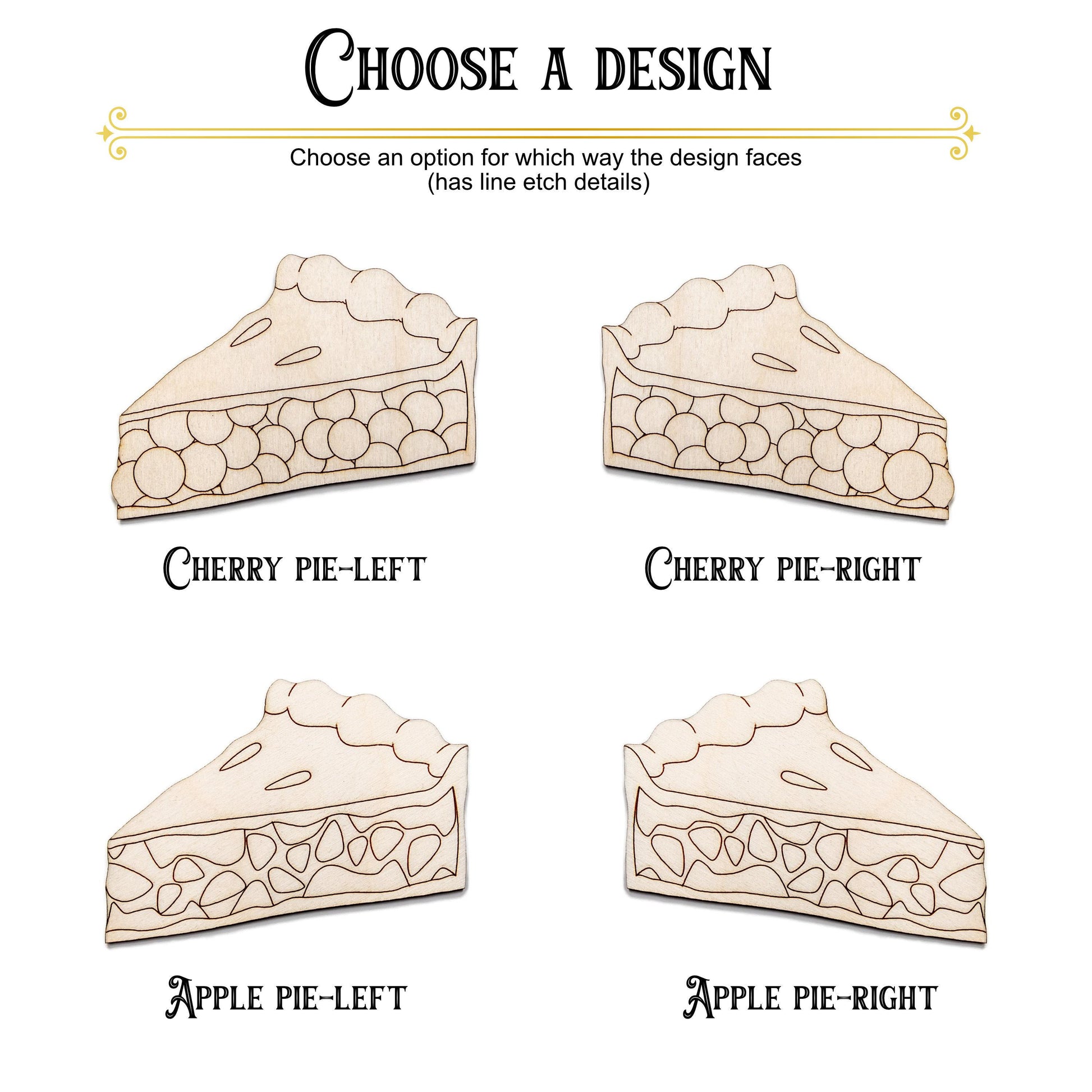 Cherry and Apple Pie Detailed Wood Cutout - Laser Cut Unfinished Craft Shape - Multiple Sizes