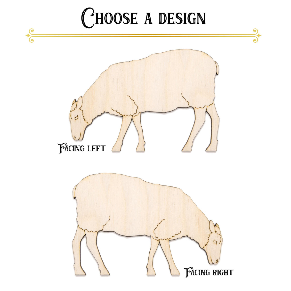Sheep Grazing Detailed Wood Cutout - Laser Cut Unfinished Craft Shape - Multiple Sizes