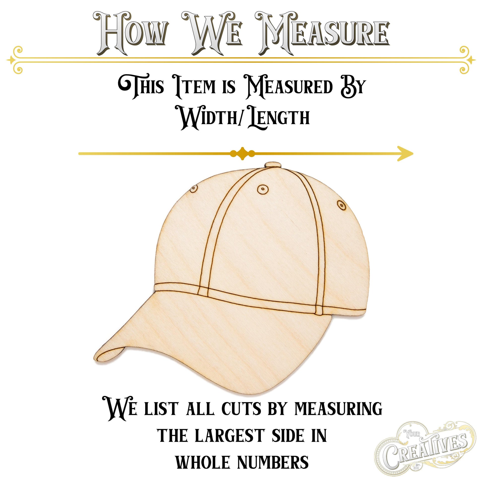 Baseball Cap Angle Wood Cutout Wood Cutout - Laser Cut Unfinished Craft Shape - Multiple Sizes