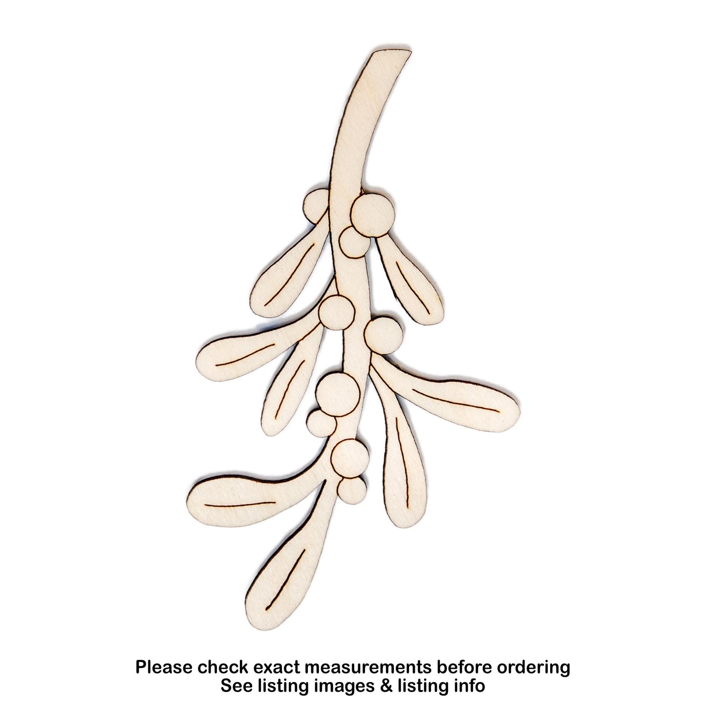 Mistletoe Branch Detailed Wood Cutout - Laser Cut Unfinished Craft Shape - Multiple Sizes