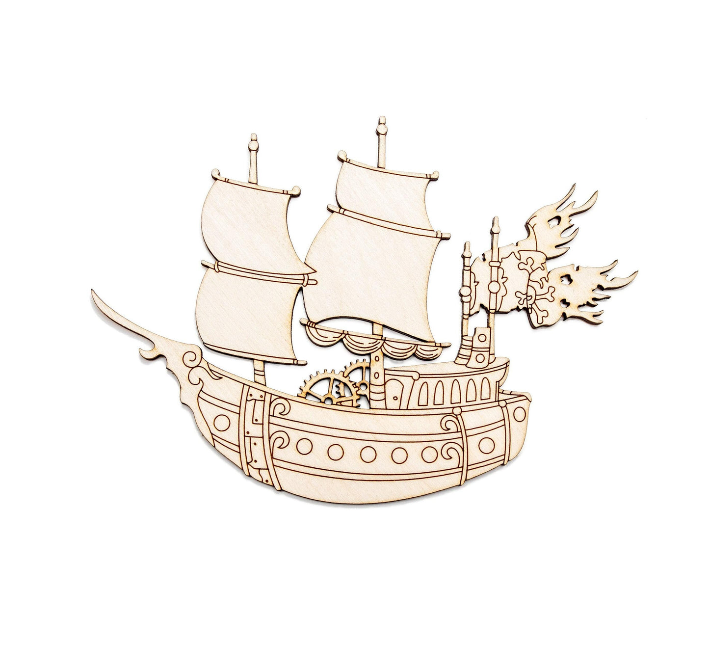 Pirate Ship Detailed Wood Cutout - Laser Cut Unfinished Craft Shape - Multiple Sizes