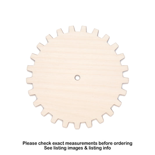 Solid 25 Square Tooth Gear Wood Cutout - Laser Cut Unfinished Craft Shape - Multiple Sizes