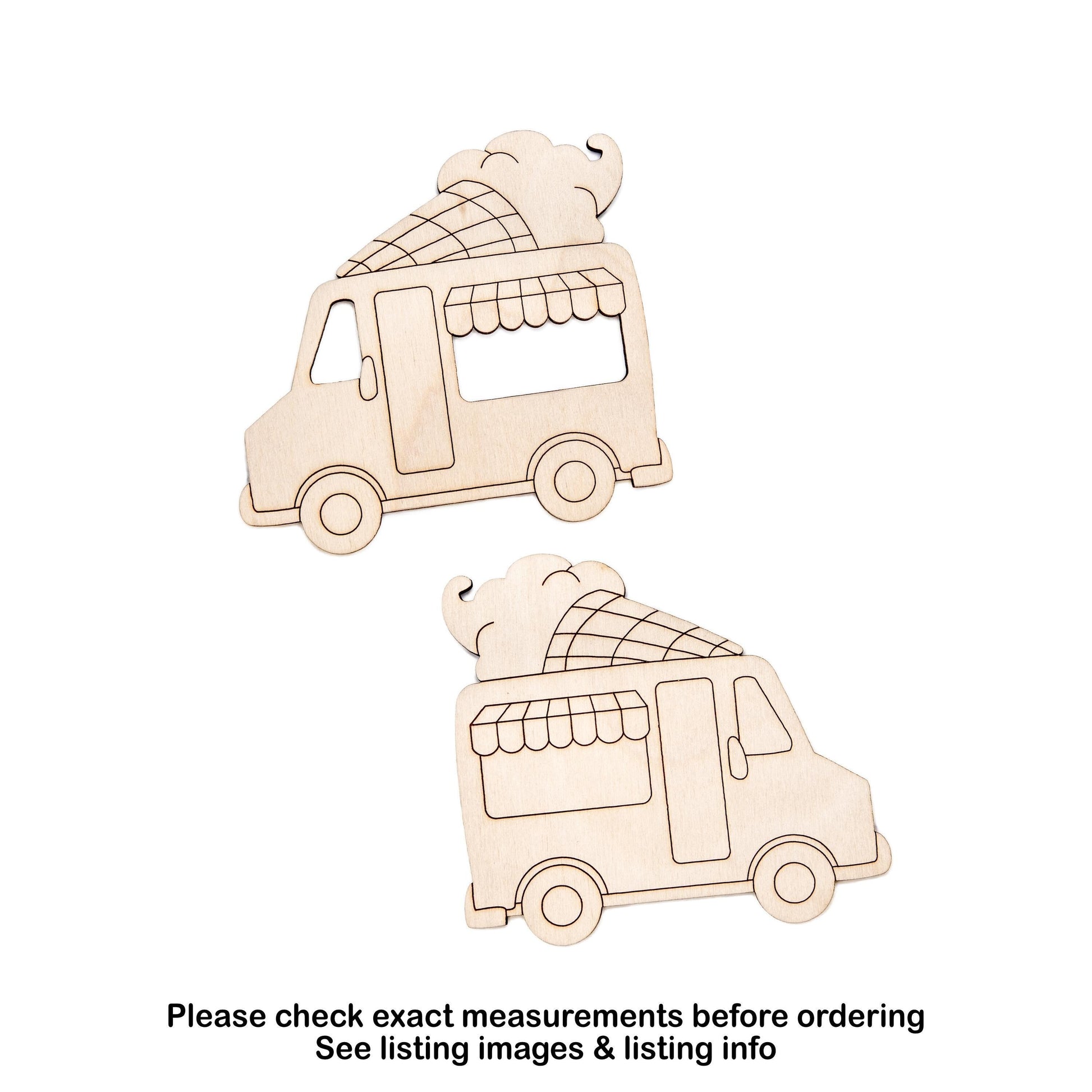 Ice Cream Truck Detailed Wood Cutout - Laser Cut Unfinished Craft Shape - Multiple Sizes
