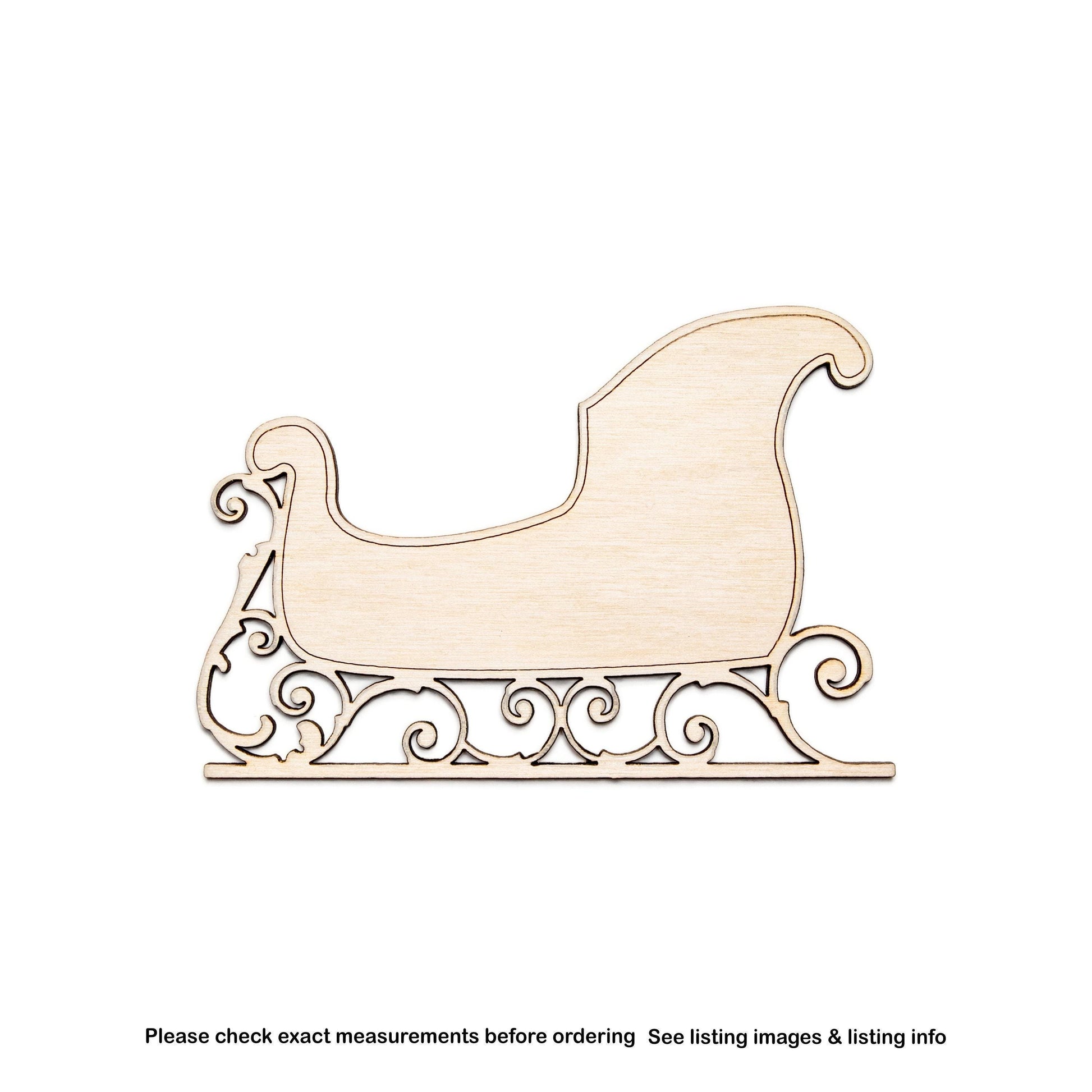 Santa S Sleigh Detailed Wood Cutout - Laser Cut Unfinished Craft Shape - Multiple Sizes
