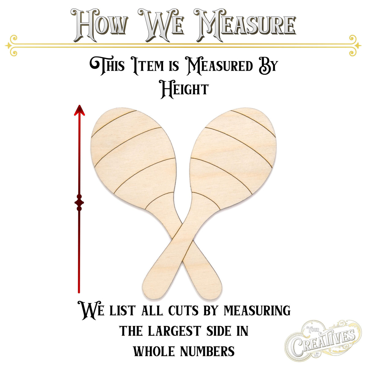 Maracas Crossed Detailed Wood Cutout - Laser Cut Unfinished Craft Shape - Multiple Sizes