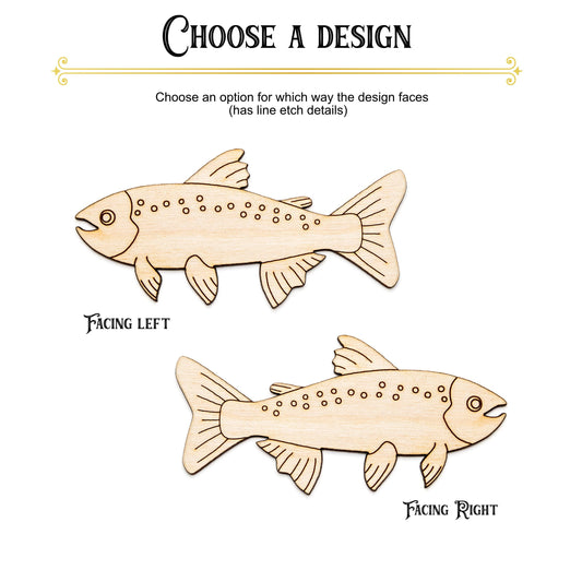 Trout Fish Detailed Wood Cutout - Laser Cut Unfinished Craft Shape - Multiple Sizes
