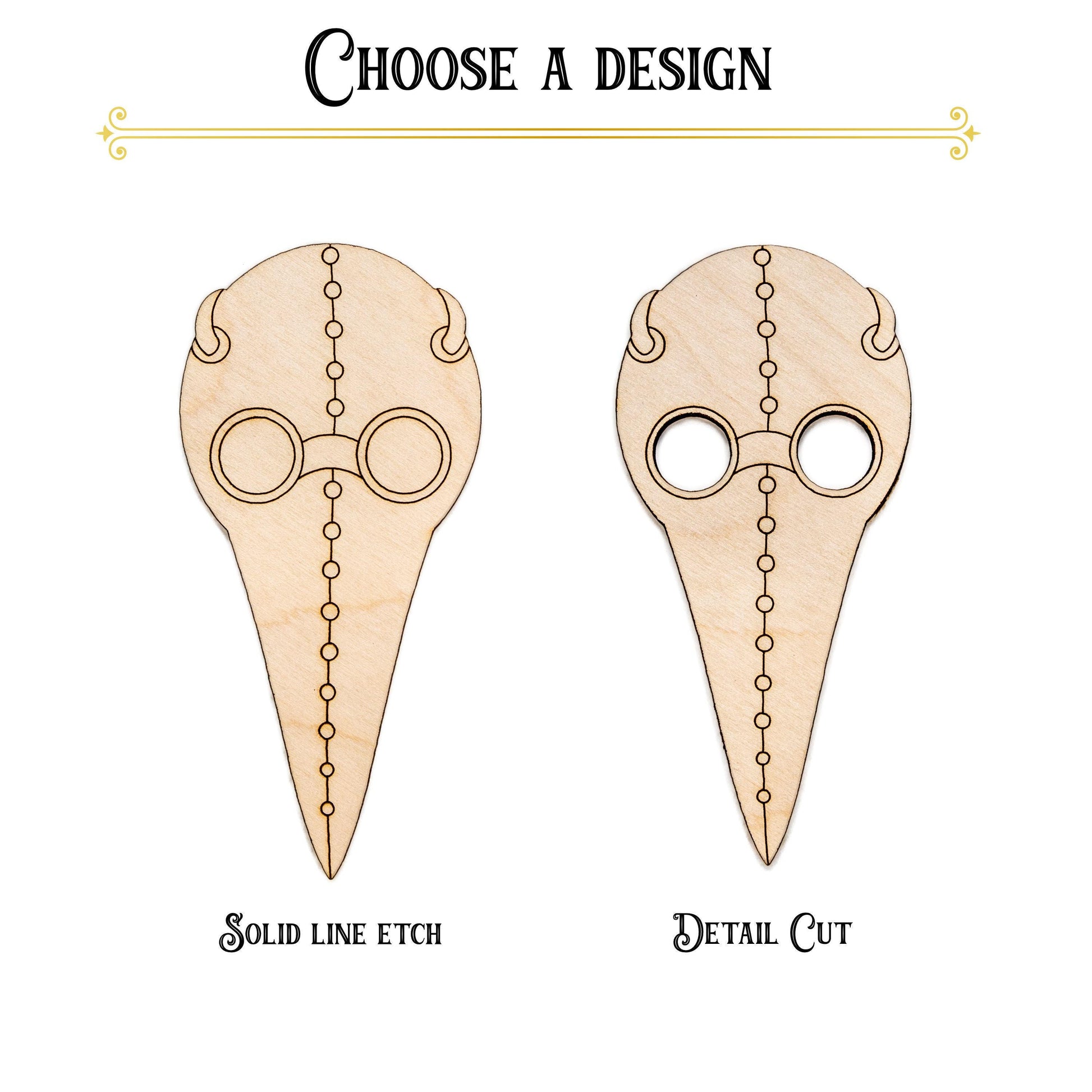 Plague Doctor Mask Wood Cutout - Laser Cut Unfinished Craft Shape - Multiple Sizes