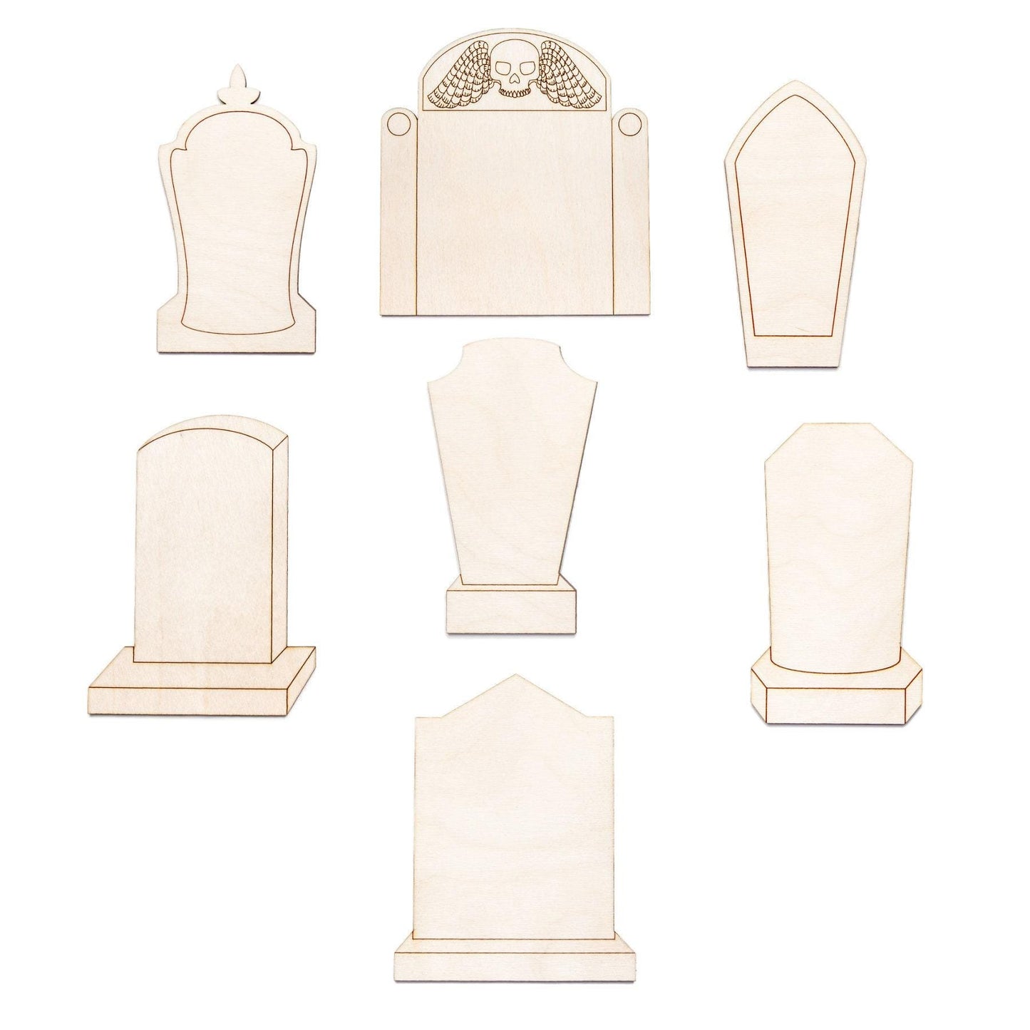 Tombstones Set Wood Cutouts - Laser Cut Unfinished Craft Shape - Multiple Sizes