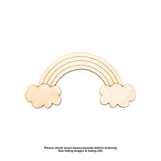 Rainbow With Clouds Detailed Wood Cutout - Laser Cut Unfinished Craft Shape - Multiple Sizes