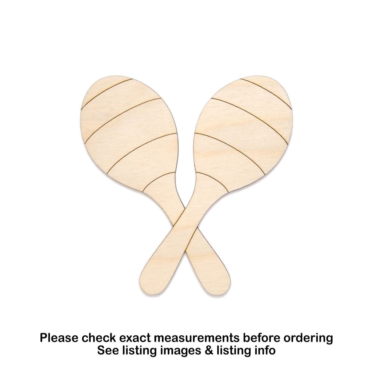 Maracas Crossed Detailed Wood Cutout - Laser Cut Unfinished Craft Shape - Multiple Sizes