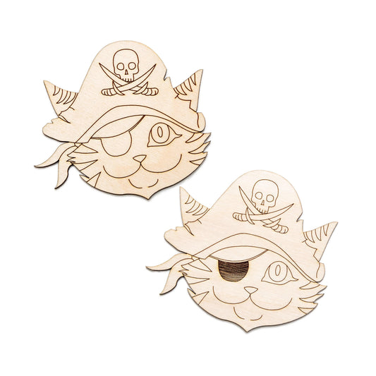 Captain Pirate Cat Wood Cutout - Laser Cut Unfinished Craft Shape - Multiple Sizes