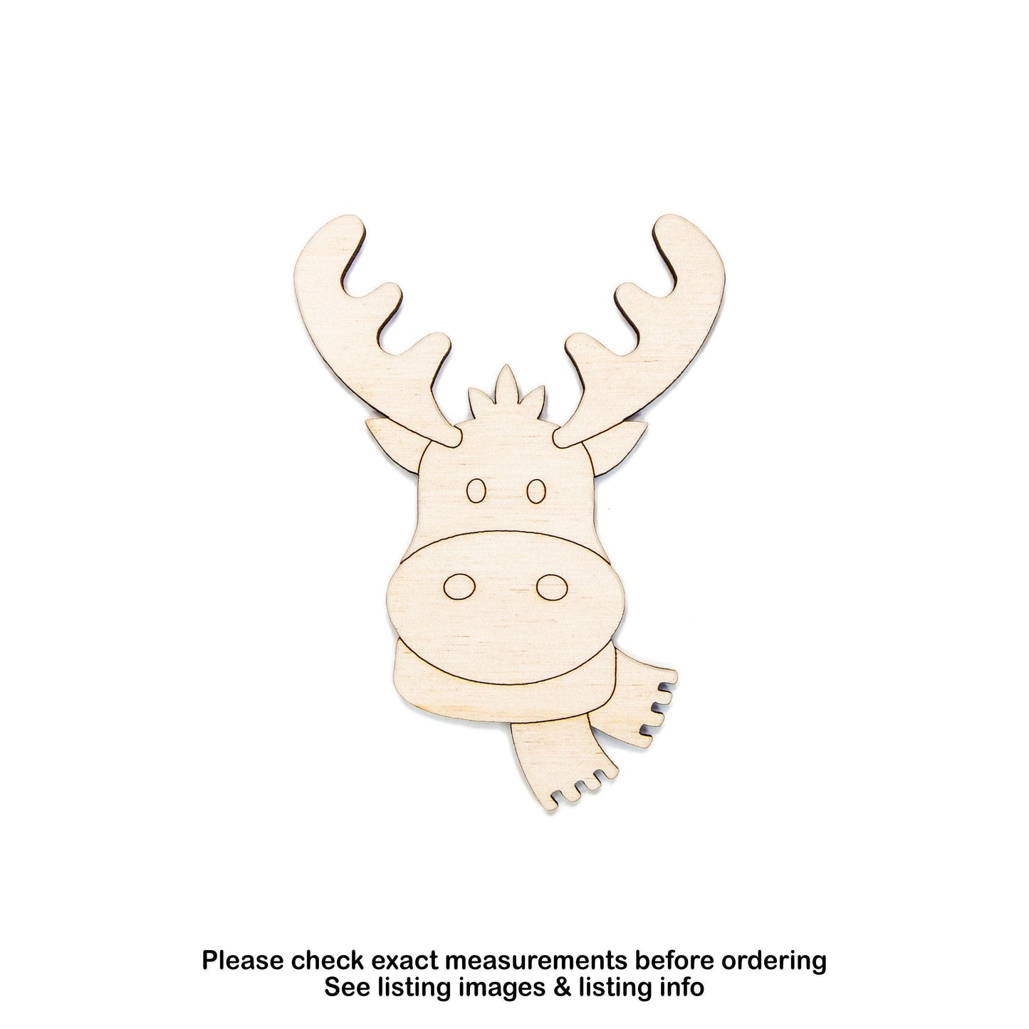 Moose With Scarf Wood Cutout - Laser Cut Unfinished Craft Shape - Multiple Sizes