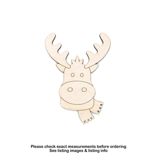 Moose With Scarf Wood Cutout - Laser Cut Unfinished Craft Shape - Multiple Sizes