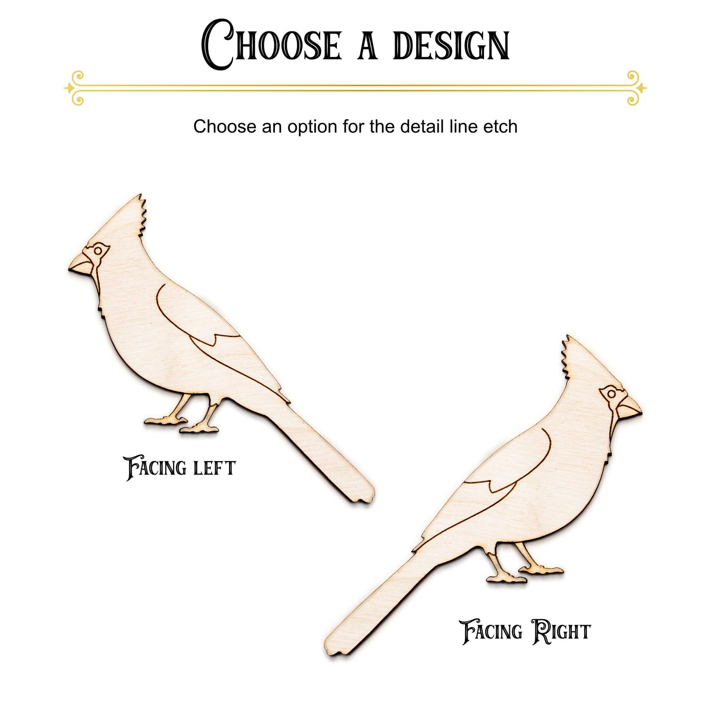 Cardinal Detailed Wood Cutout - Laser Cut Unfinished Craft Shape - Multiple Sizes
