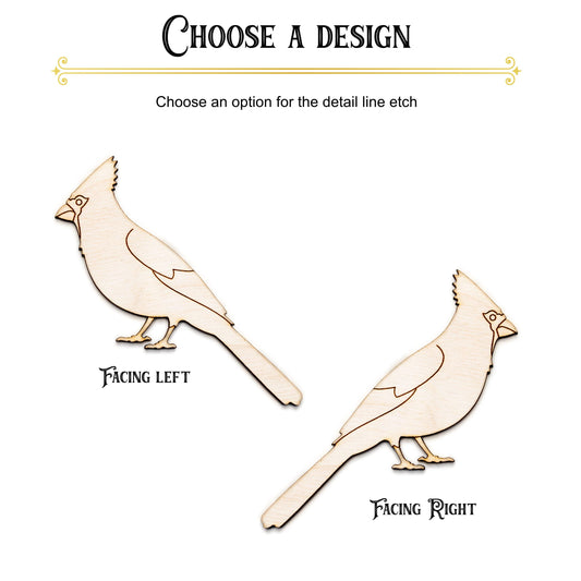 Cardinal Detailed Wood Cutout - Laser Cut Unfinished Craft Shape - Multiple Sizes