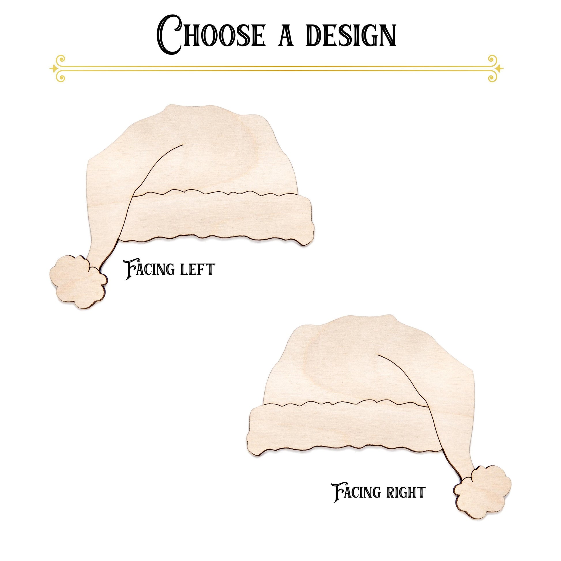 Santa Hat Draped Wood Cutout - Laser Cut Unfinished Craft Shape - Multiple Sizes