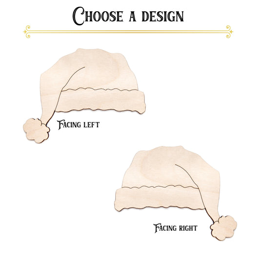 Santa Hat Draped Wood Cutout - Laser Cut Unfinished Craft Shape - Multiple Sizes