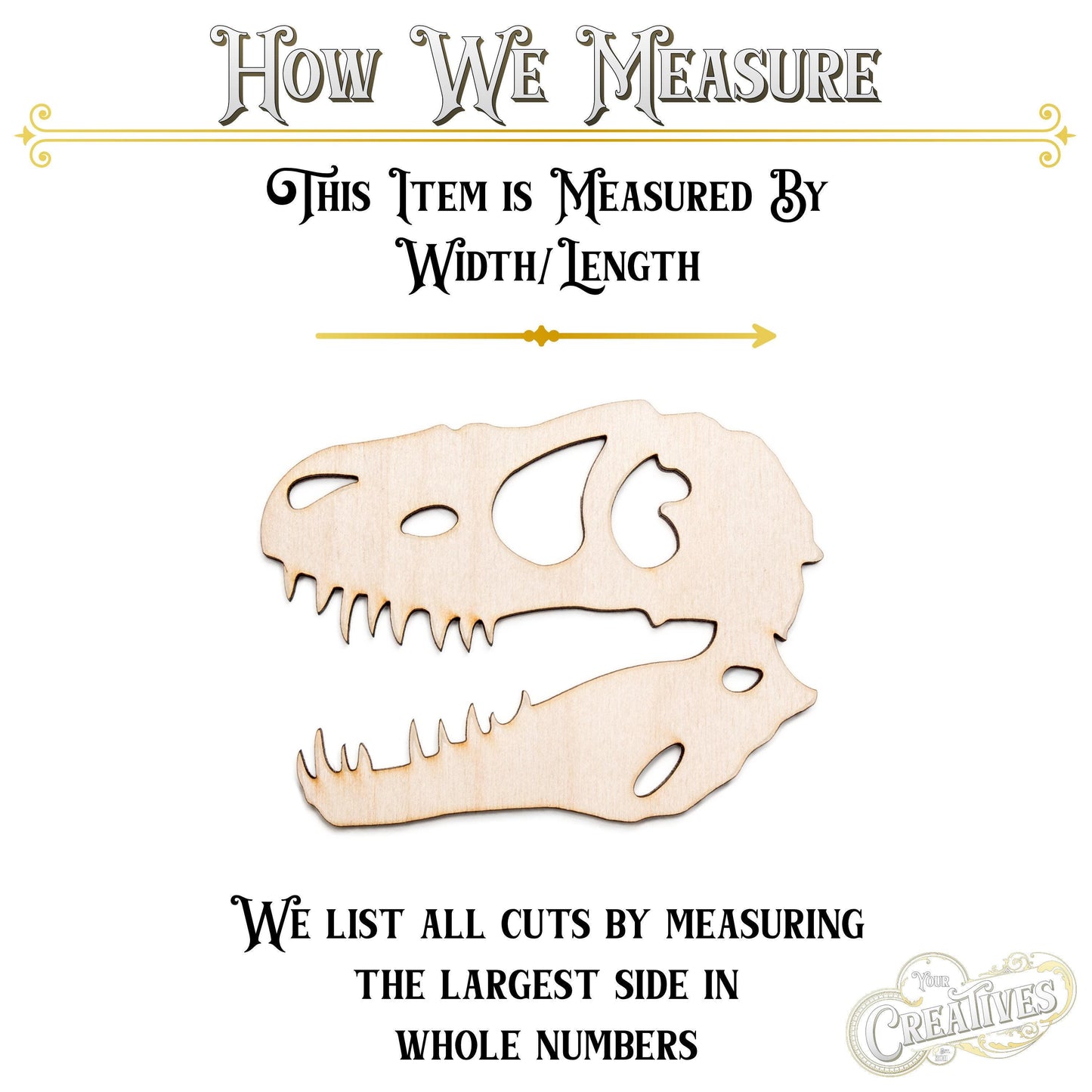 T Rex Skull Wood Cutout - Laser Cut Unfinished Craft Shape - Multiple Sizes