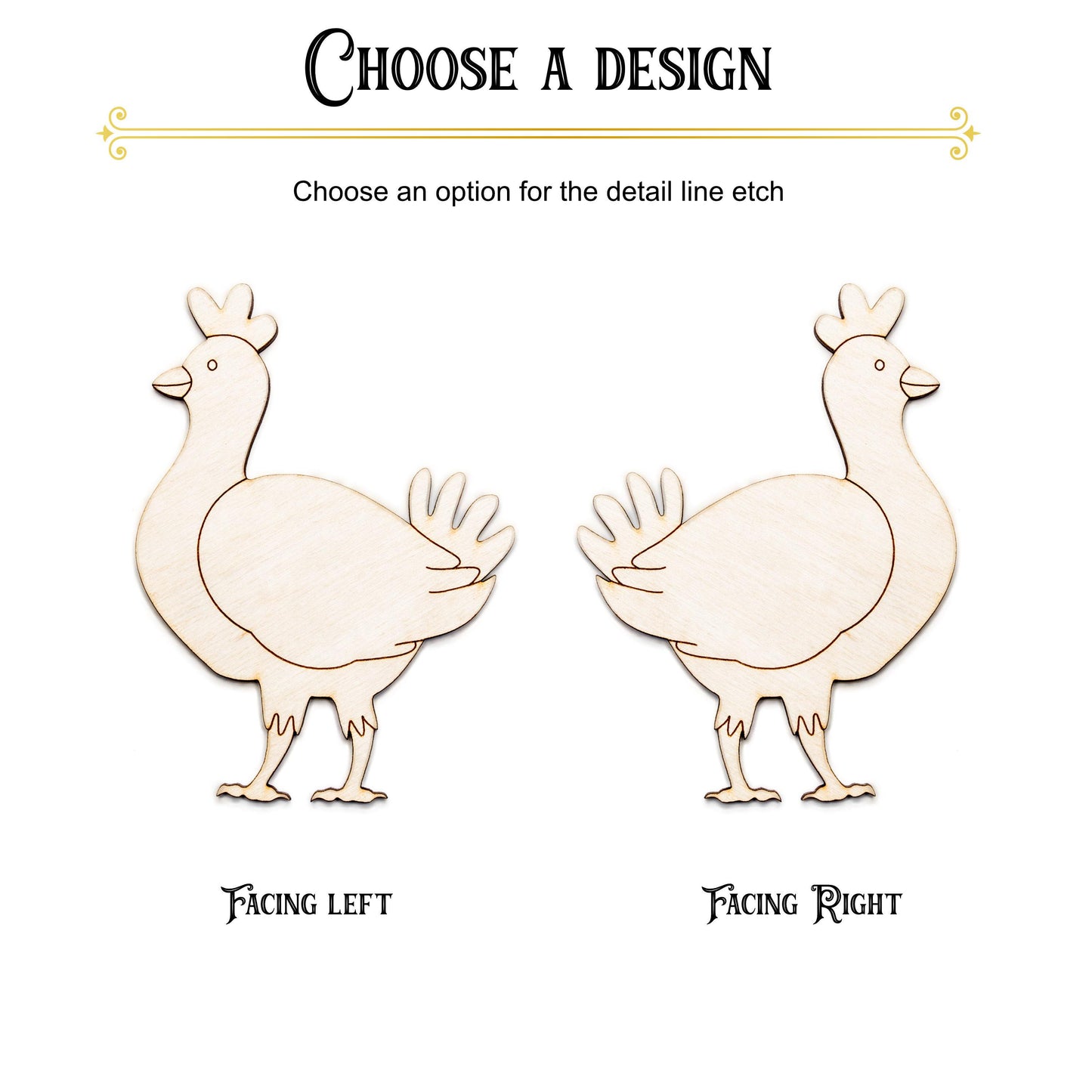 Hen Cute Wood Cutout - Laser Cut Unfinished Craft Shape - Multiple Sizes