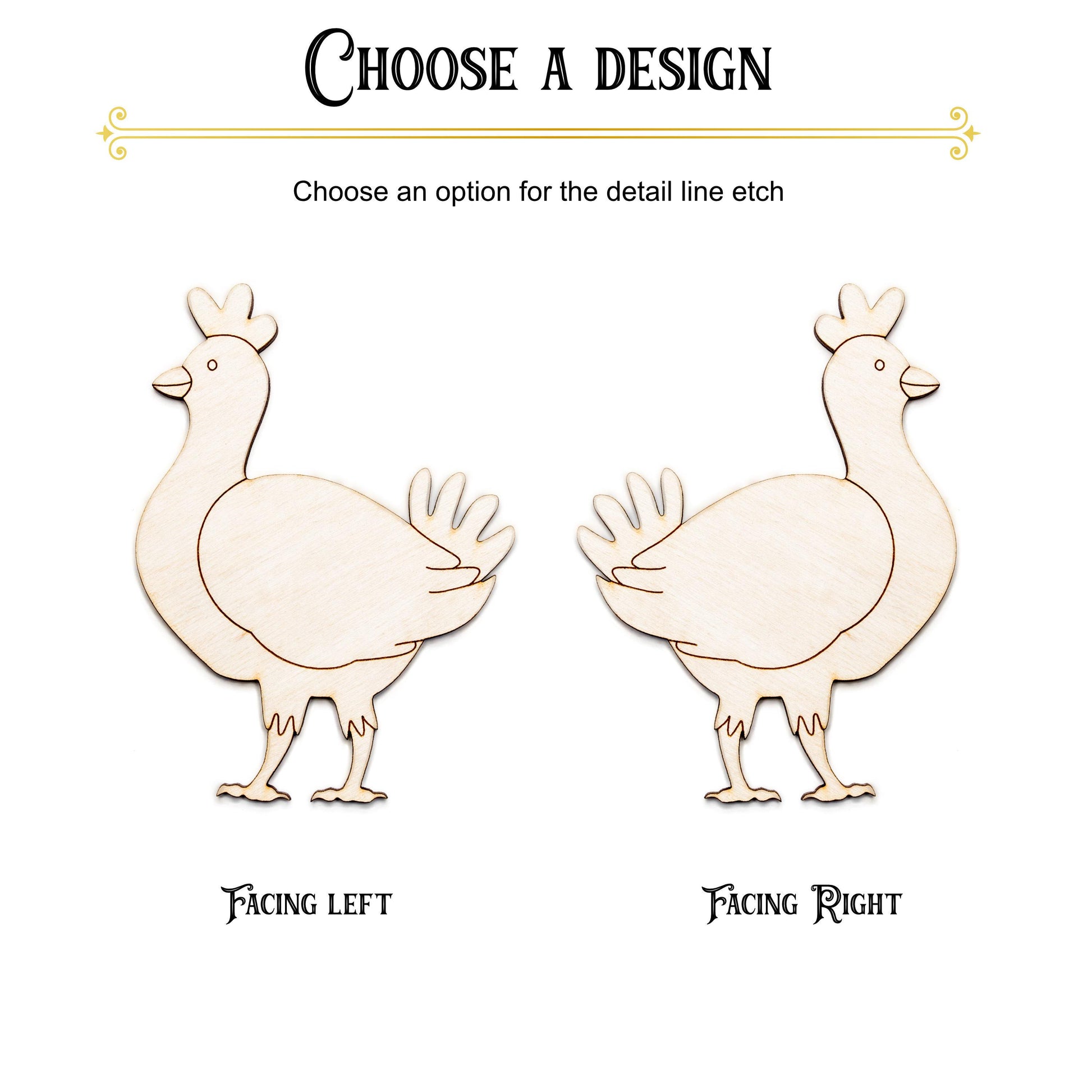 Hen Cute Wood Cutout - Laser Cut Unfinished Craft Shape - Multiple Sizes