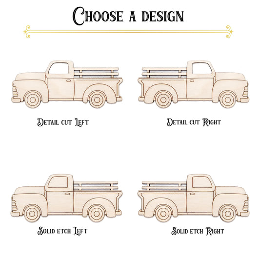 Vintage Truck Side View Detailed Wood Cutout - Laser Cut Unfinished Craft Shape - Multiple Sizes