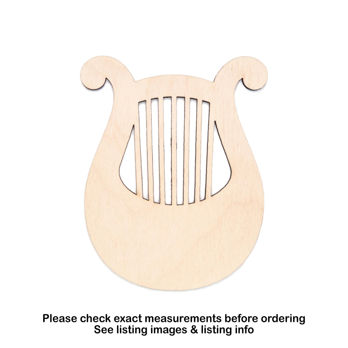 Lyre Harp With Strings Blank Wood Cutout - Laser Cut Unfinished Craft Shape - Multiple Sizes